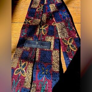 Ermenegildo Zegna vintage silk tie florals Italian yellow navy blue men’s neck